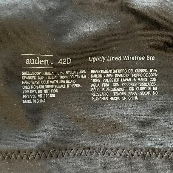 Auden Black Wire Free 42D Bra Smooth Under Clothes NWT - Picture 3 of 3